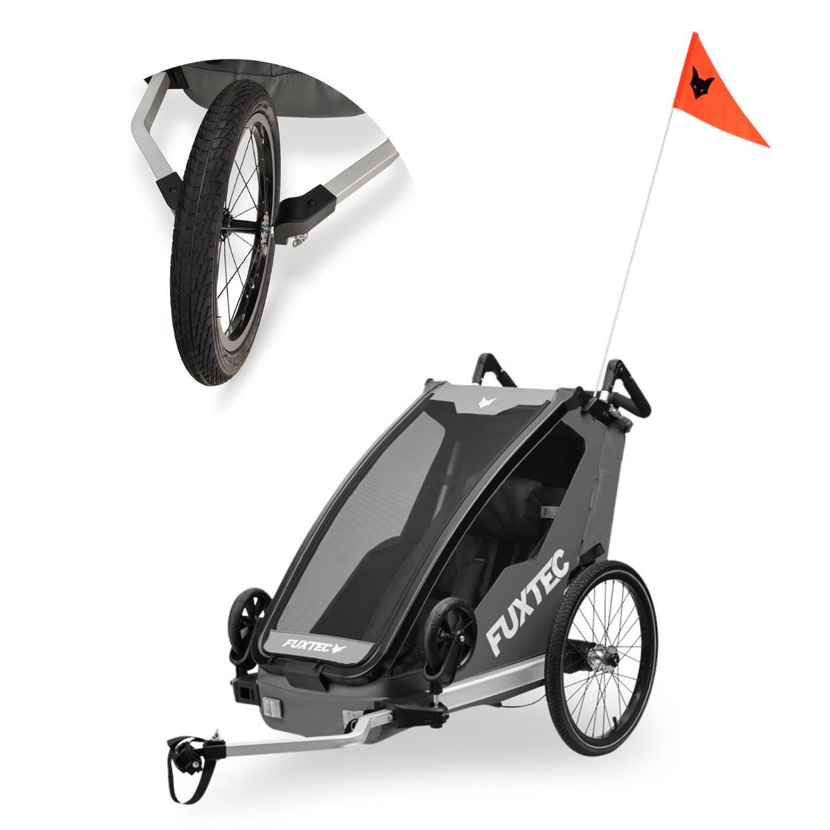 FUXTEC Fahrradanhänger FX-FA1S grau mit Joggerrad