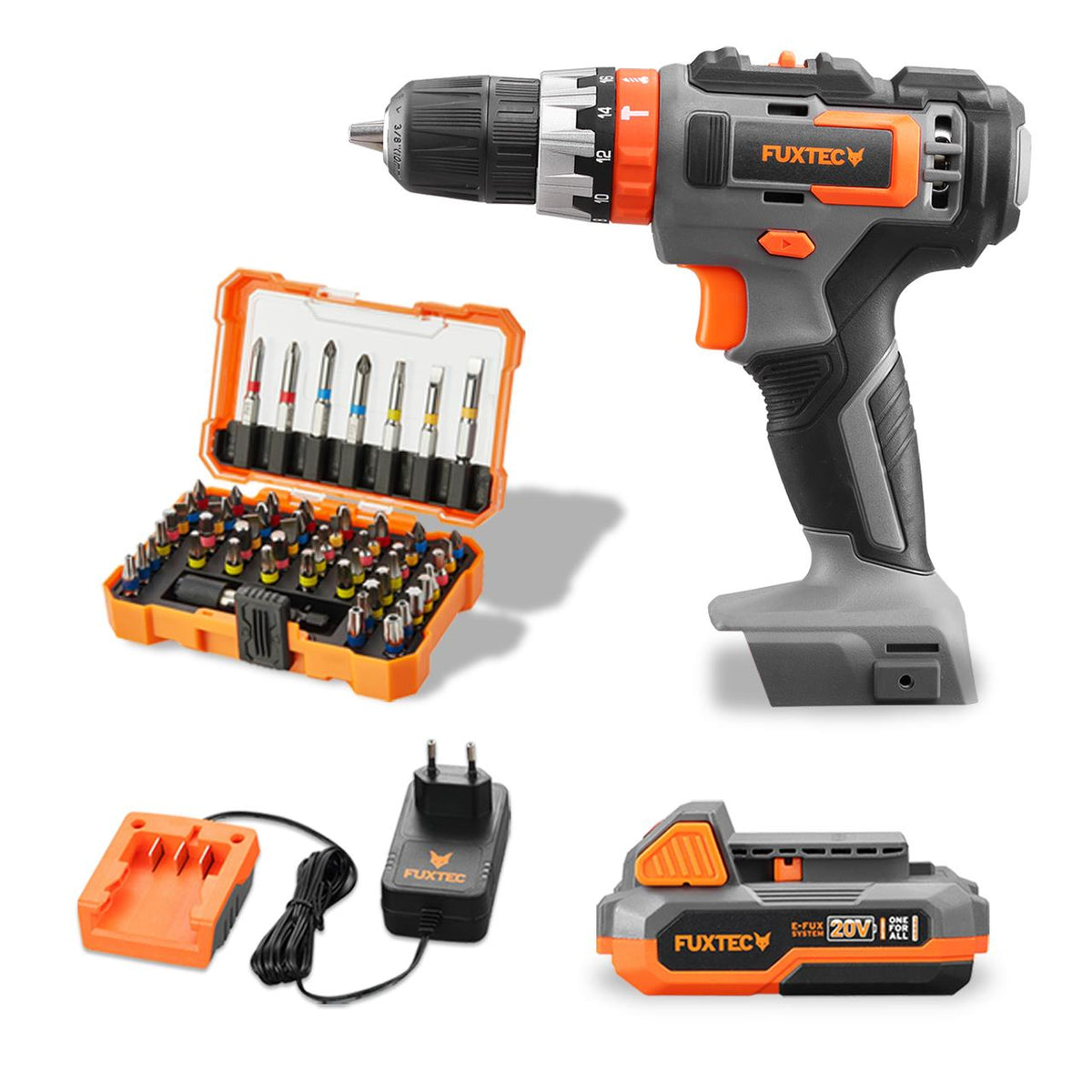 FUXTEC 20V Akku-Schlagbohrschrauber FX-E1SBS20 mit Bit-Set