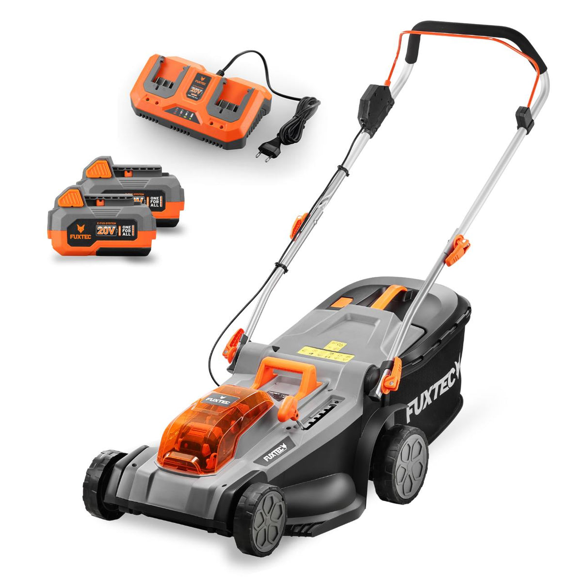 FUXTEC FX-E2RM37 Akku-Rasenmäher mit zwei Akkus und Doppelladegerät